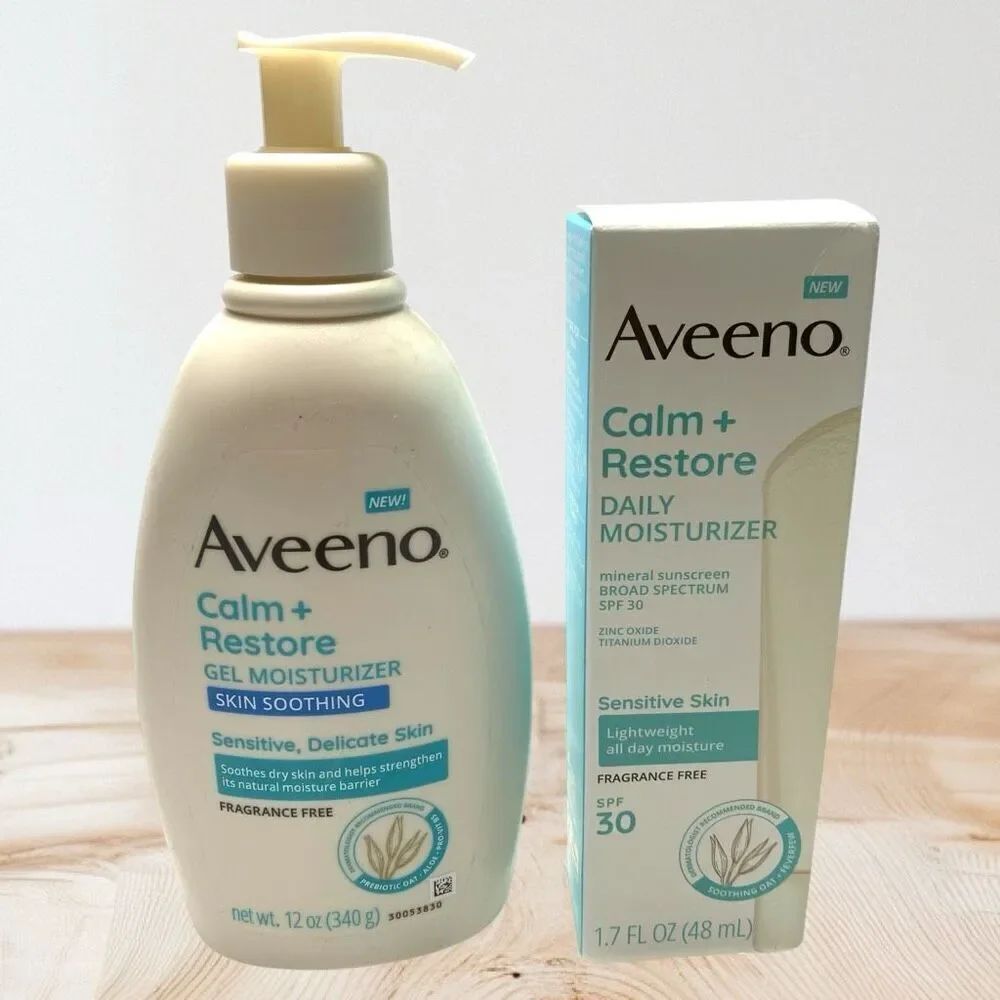 Aveeno Calm + Restore Gel Moisturizer 12oz & Daily Moisturizer SPF30 1.7oz Set N